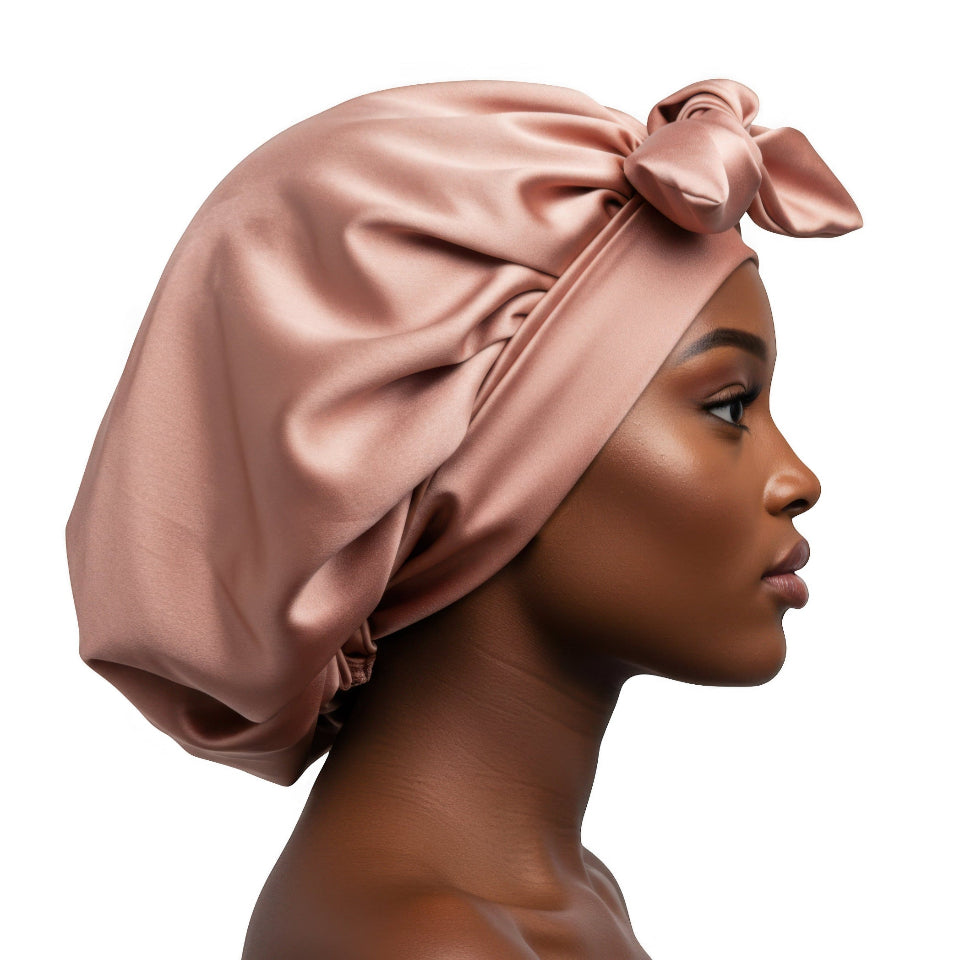 Photo of woman with hair bonnet.